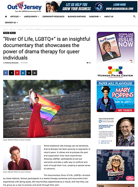 Out in Jersey Magazine review of River of Life LGBTQ+, 5 out of 5 stars